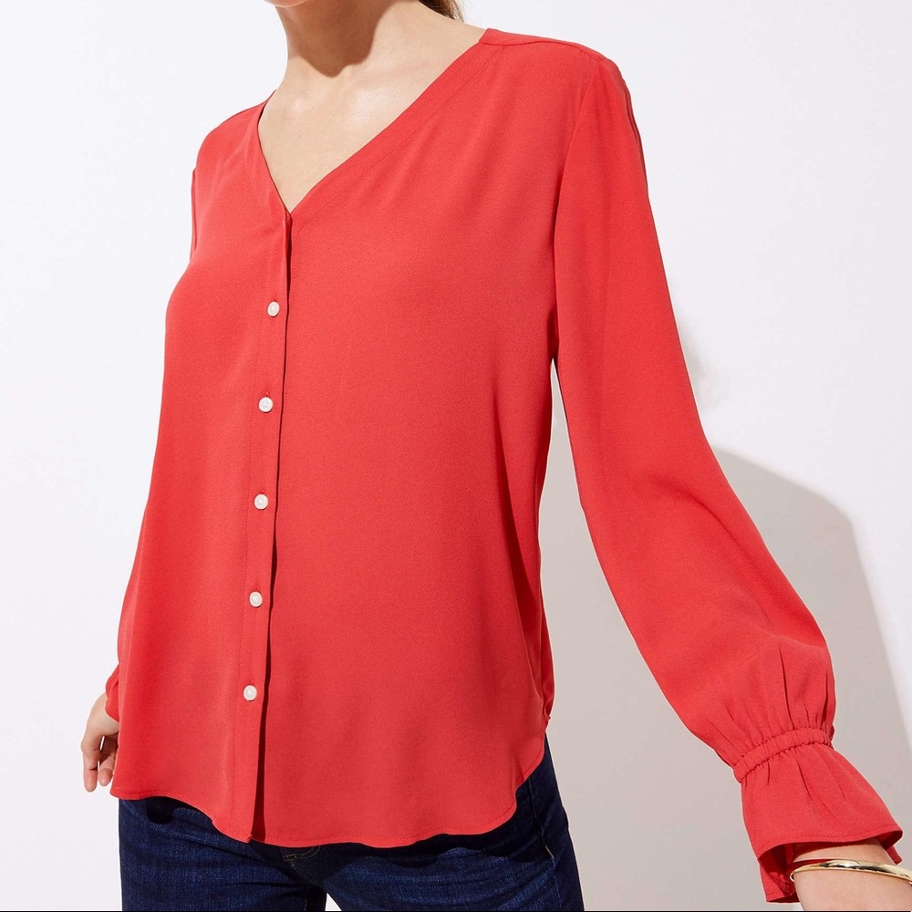Loft Bell Cuff Button Front Blouse